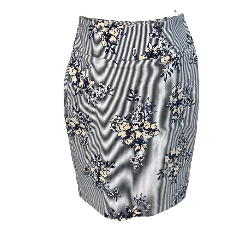 Margaret M Blue White‎ Floral Pinstripe Pencil Skirt sz M stretch office coastal